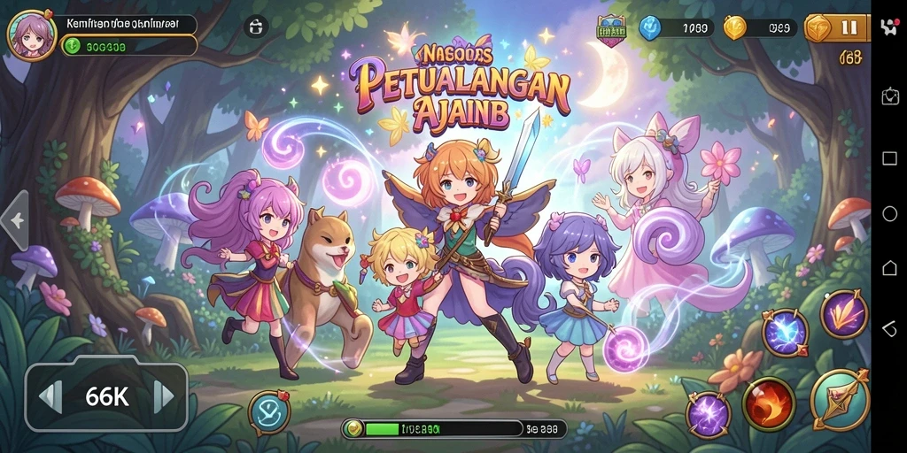 Screenshot utama 66K menampilkan pertarungan seru karakter anime.