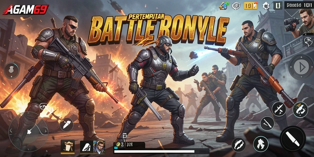 Menampilkan aksi seru dalam gameplay Battle Royale AGAM69.