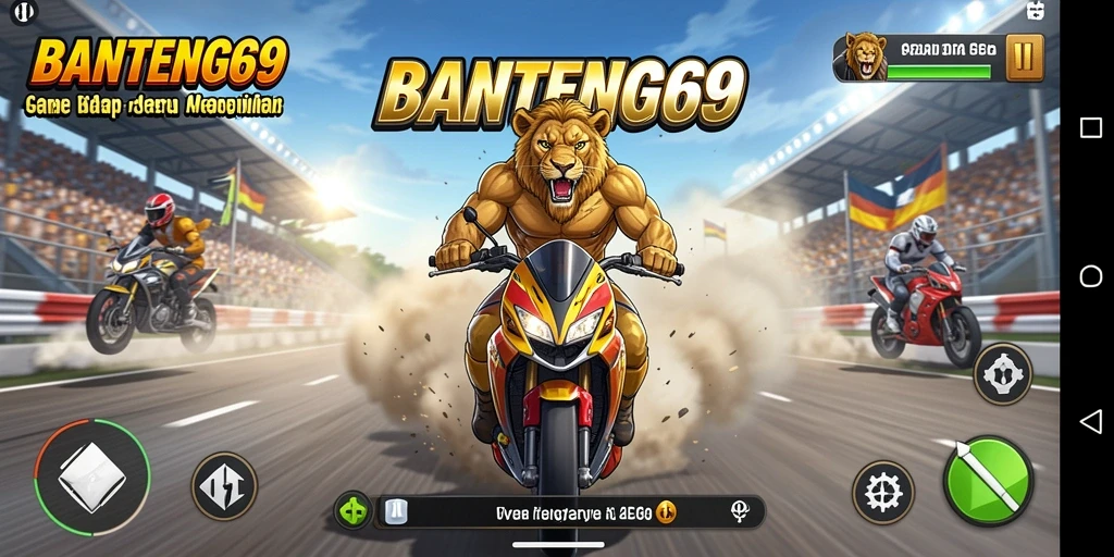 Tampilan gameplay seru dalam BANTENG69 di trek balap yang menantang.