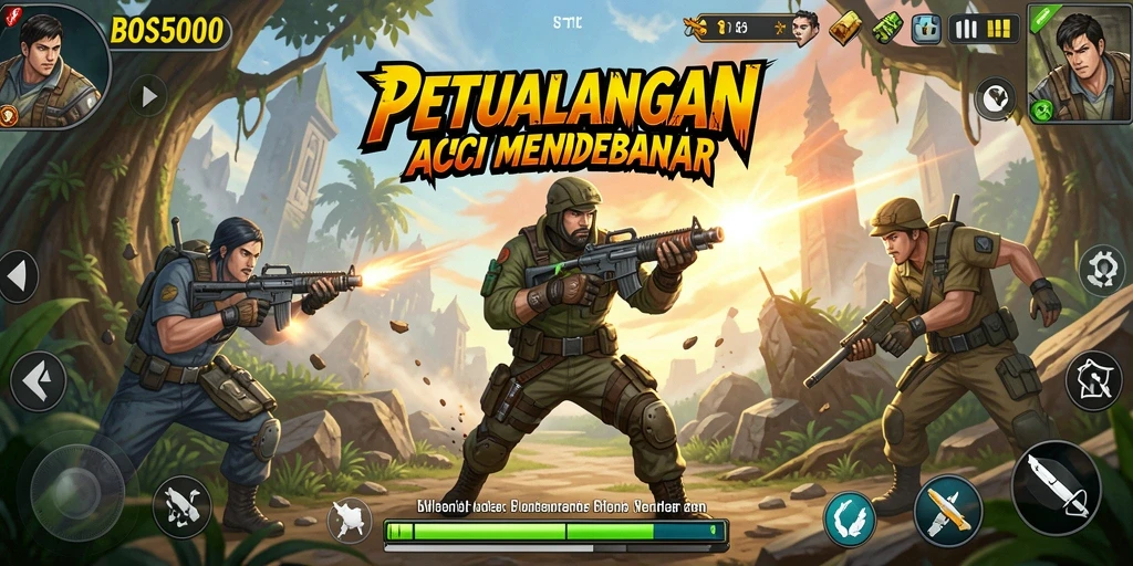 Screenshot menampilkan pertempuran seru dalam game aksi BOS5000.