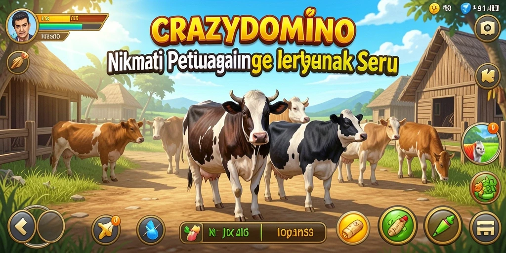 Screenshot gameplay CRAZYDOMINO dengan aktivitas bertani yang seru.