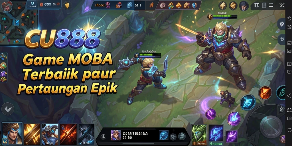 Tampilan gameplay seru dalam pertempuran tim MOBA eksplosif.