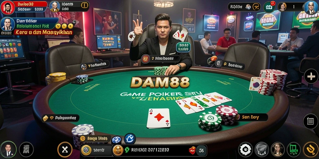 Tampilan gameplay menarik di DAM88 yang menampilkan meja Poker.