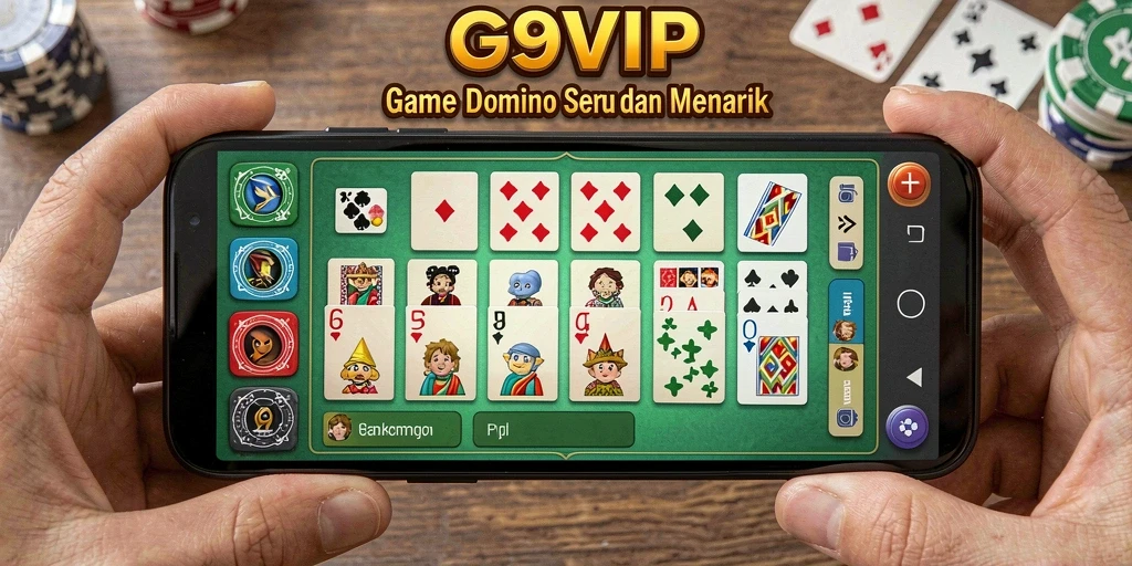 Screenshot utama G9VIP menampilkan gameplay domino yang seru.
