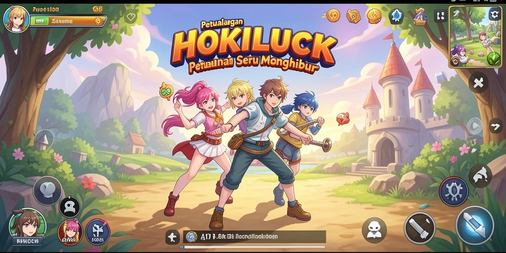 Screenshot utama HOKILUCK menampilkan aksi seru karakter anime.