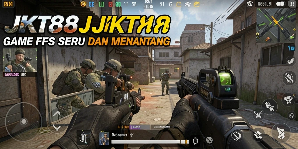 Tampilan gameplay menegangkan dalam JKT88 dengan aksi FPS.
