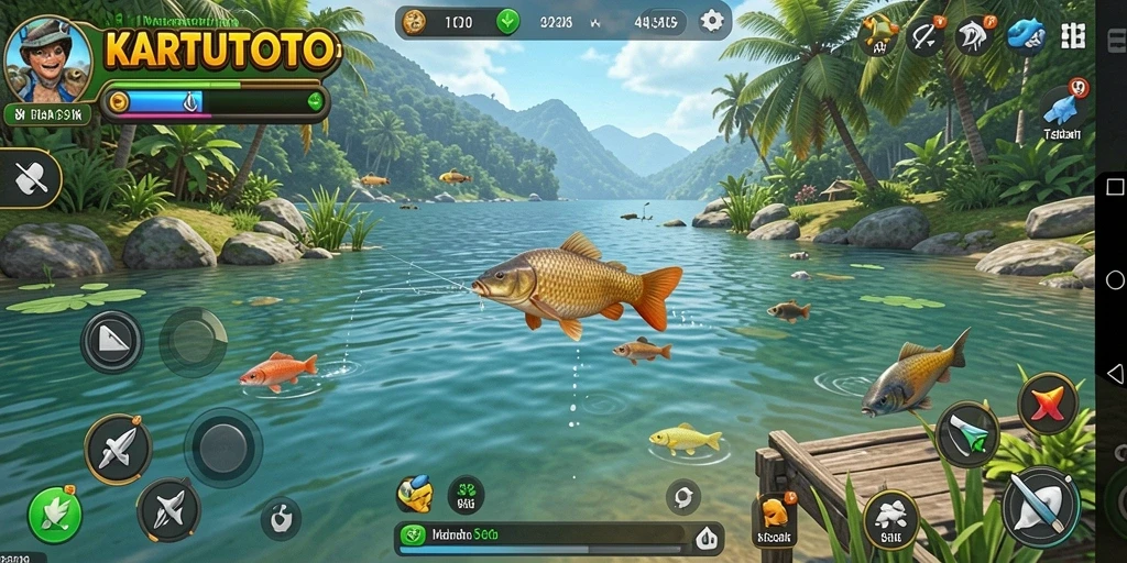 Tampilan gameplay KARTUTOTO dengan suasana memancing yang mendebarkan.