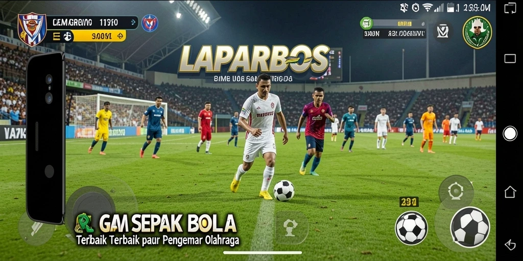 Tampilan gameplay LAPARBOS dengan aksi sepak bola yang mendebarkan.