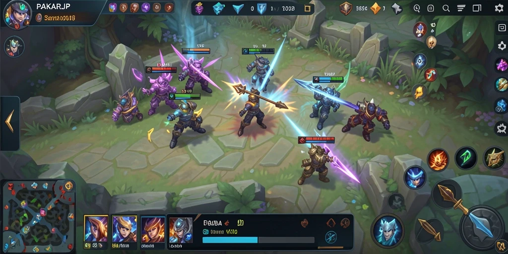 Screenshot game MOBA dengan tampilan aksi seru.