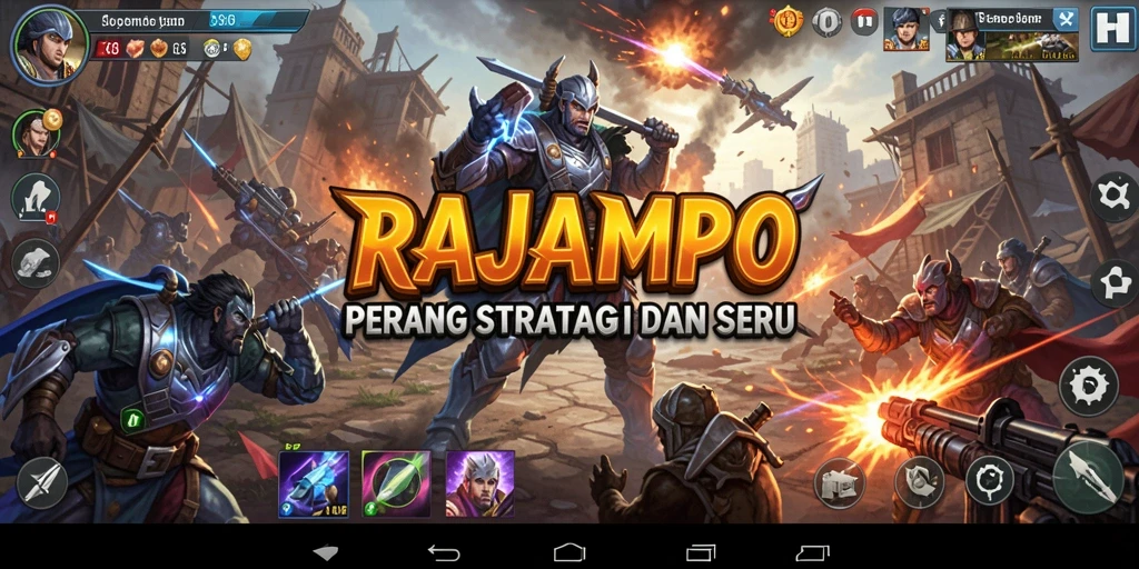 Tangkapan layar RAJAMPO menampilkan pertempuran terbuka yang strategis.