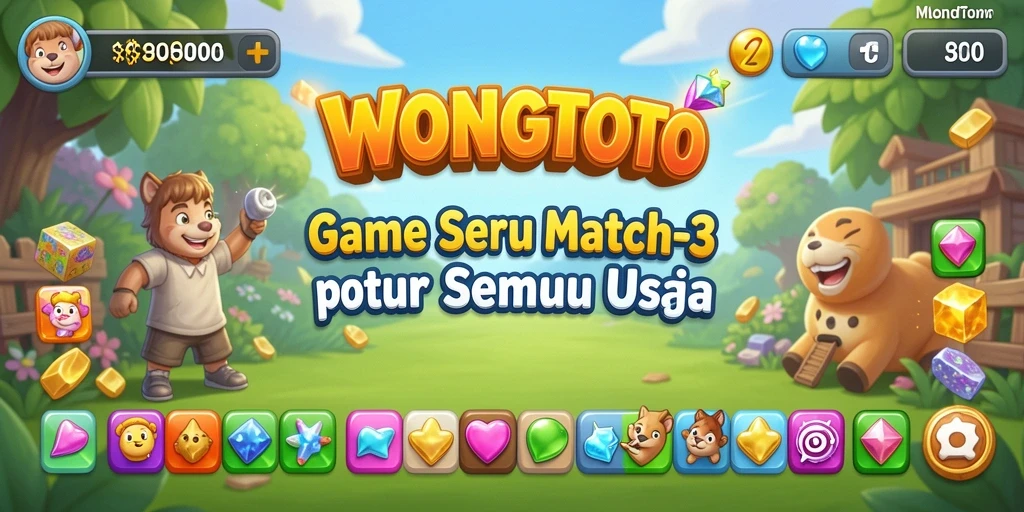 Tampilan gameplay seru WONGTOTO dengan tantangan Match-3.